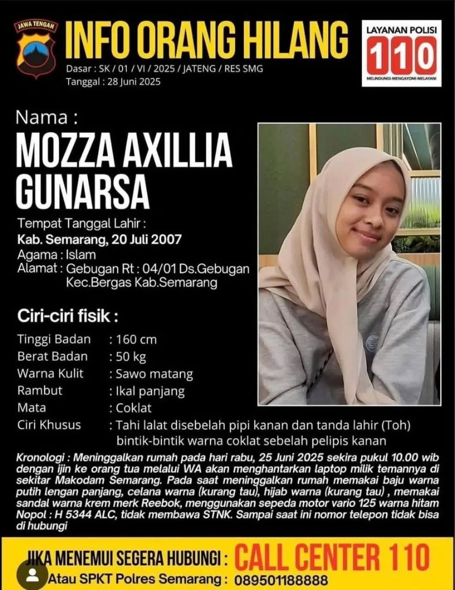 Gadis Semarang Hilang Setahun Usai Pamit Antar Laptop, Polisi Perluas Pencarian hingga Jatim